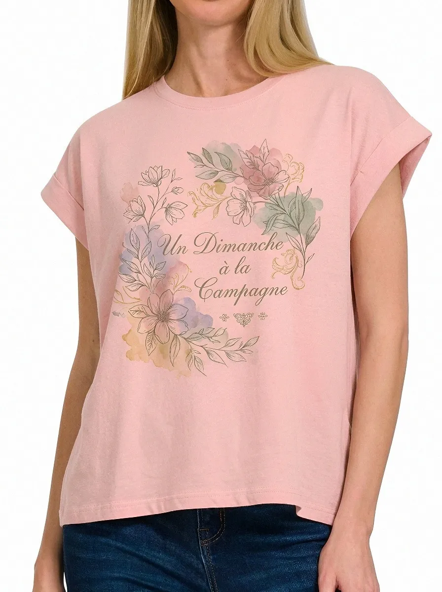 Women's French Floral Printed T-shirt