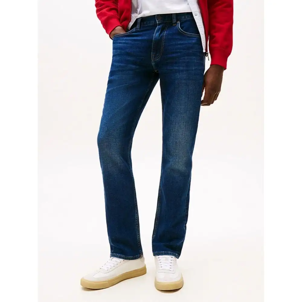 Whiskered Straight-Leg Stretch Denim Jeans