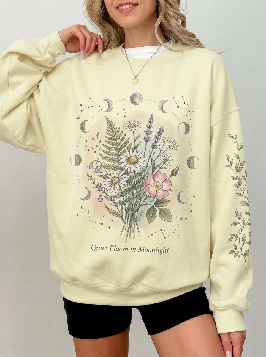 Women's Botanical Moon Phase Floral Printed Sweatshirt