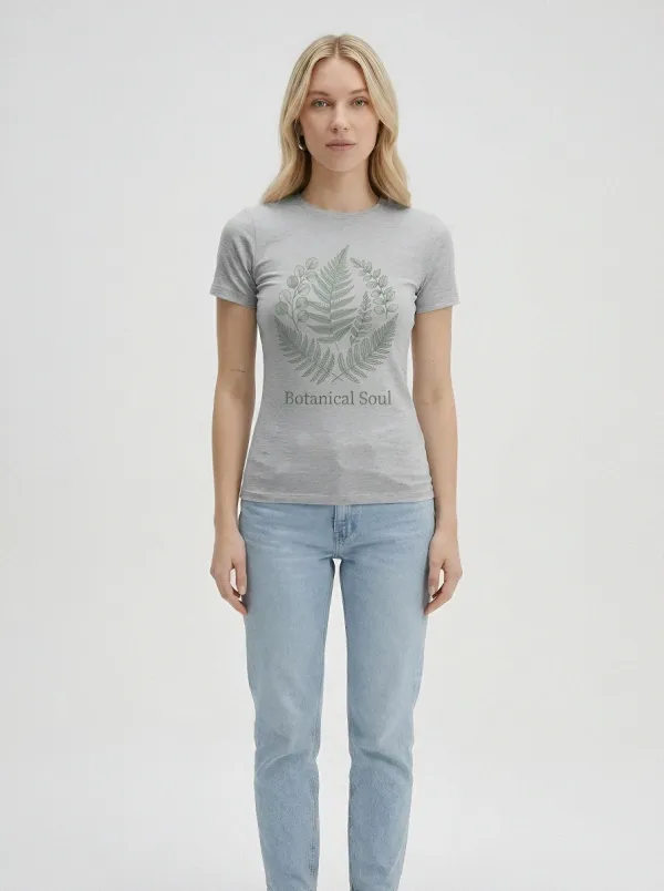 Women's Botanical Soul Fern Leaf Printed T-shirt