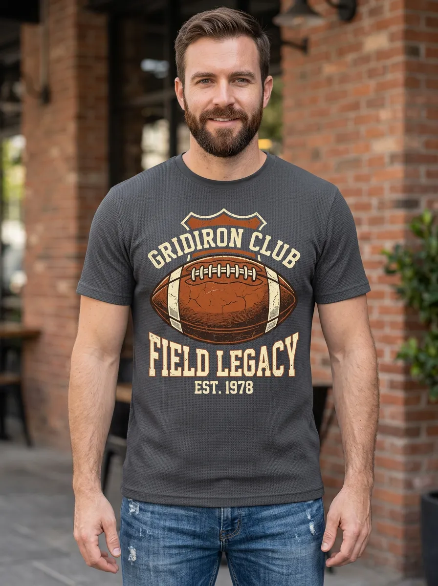 Men's Timeless Football Gridiron Ball Crew Neck Graphic T-Shirt