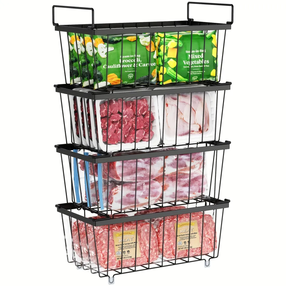 Stackable Wire Freezer Storage Baskets, Kitchen Tool for Frozen Food Organization