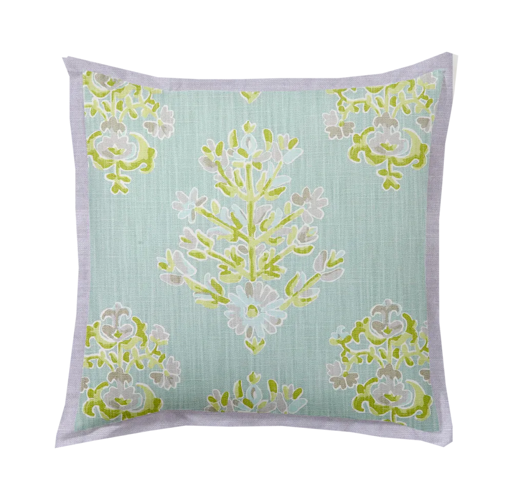 Hand-Blocked Floral Butterfly-Flange Throw Pillow