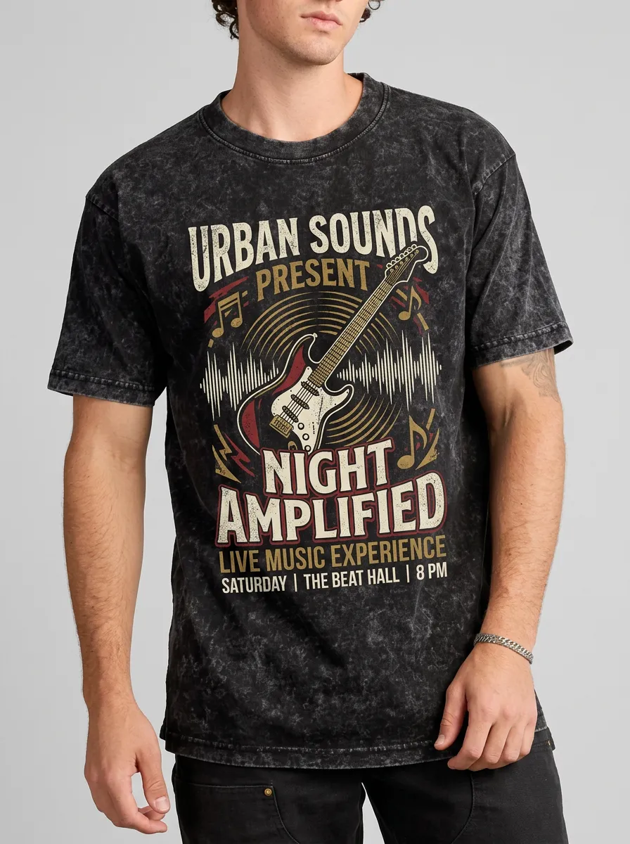 Men's Rock Music Lover Electric Guitar Night Amplified Printed T-shirt