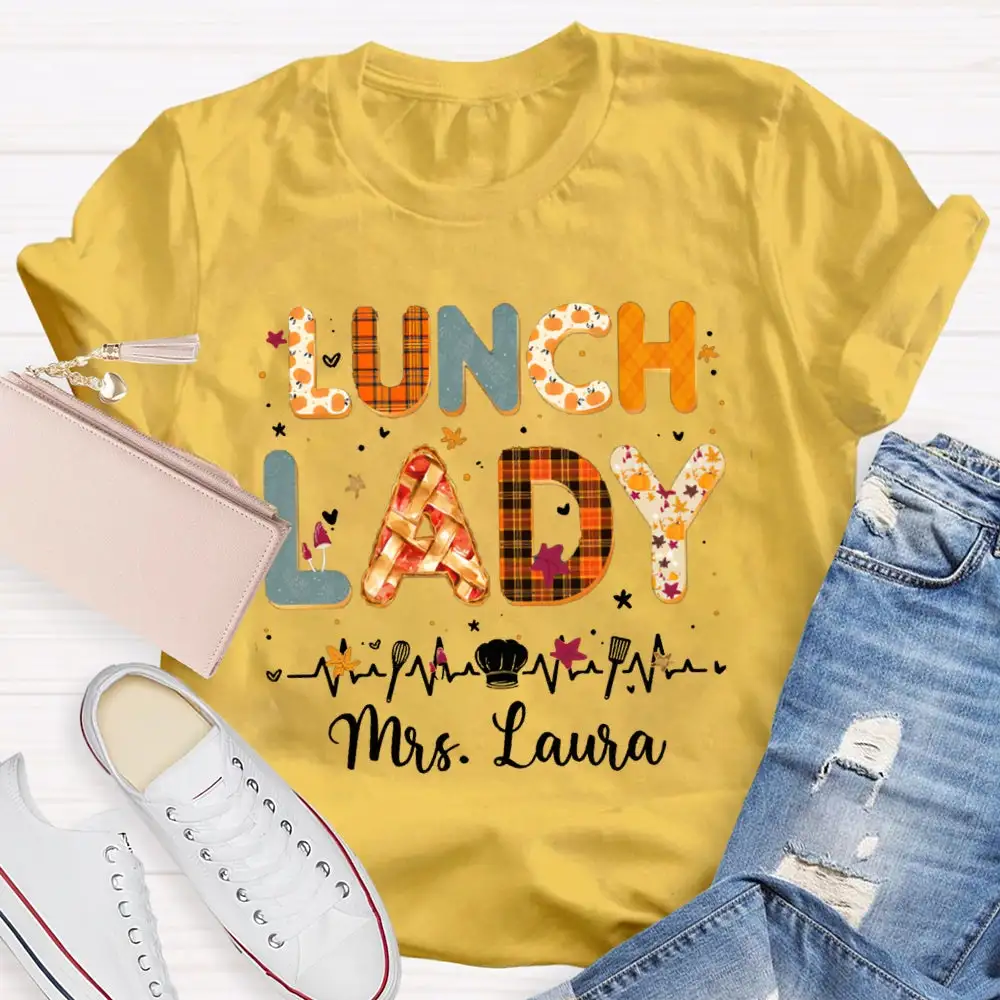 Personalized Name Lunch Lady Colorful Letter Print T-Shirt