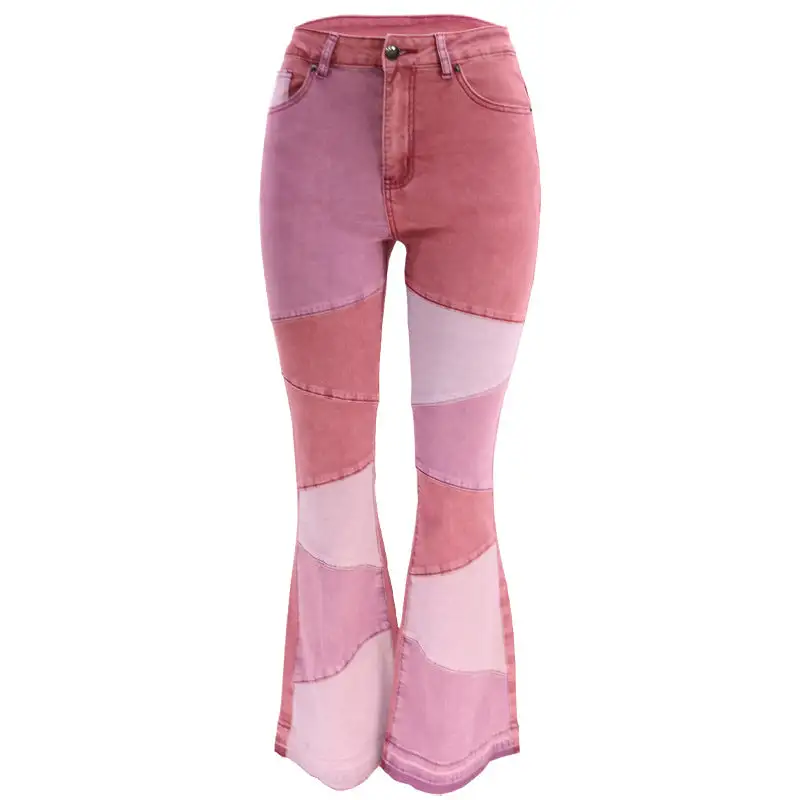 Denim Wide Leg Patchwork Jeans