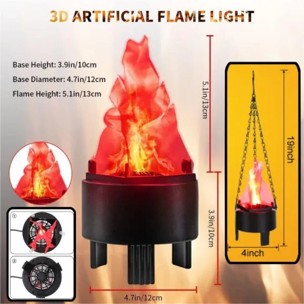 3D Fake Fire Light , Artificial LED Silk Flame Stage Effect Light Realistic 3D Campfire Lamp Prop Flame Light for Halloween ,Christmas ,Festival ,New Year, Party,Night Club Decor (Flame Lamp)