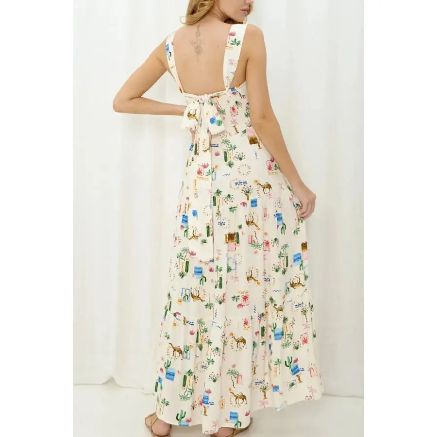 Printed Square Neck Wide Strap Maxi Dress