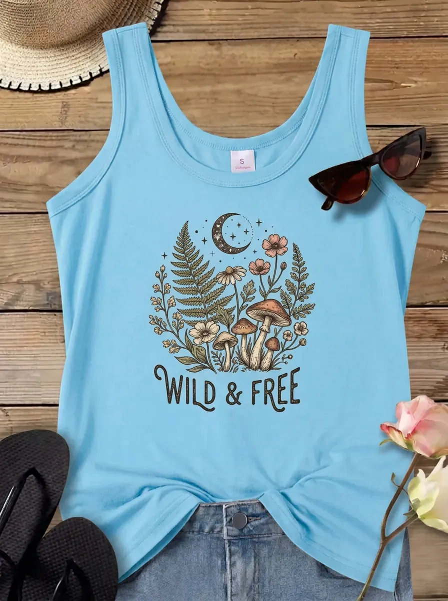 Boho Nature Lover Mushroom Moon Floral Tank Top