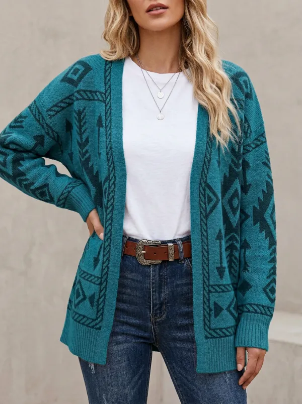 Women's Western Style Geometric Arrow Pattern Knitted Cardigan