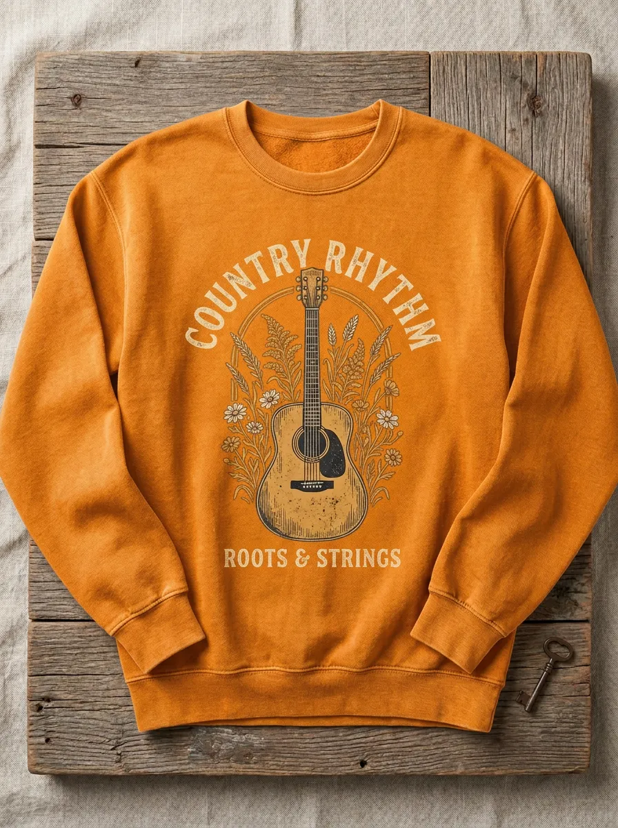 Guitar Floral Country Music Crewneck Sweatshirt