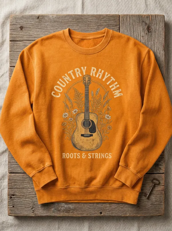 Guitar Floral Country Music Crewneck Sweatshirt