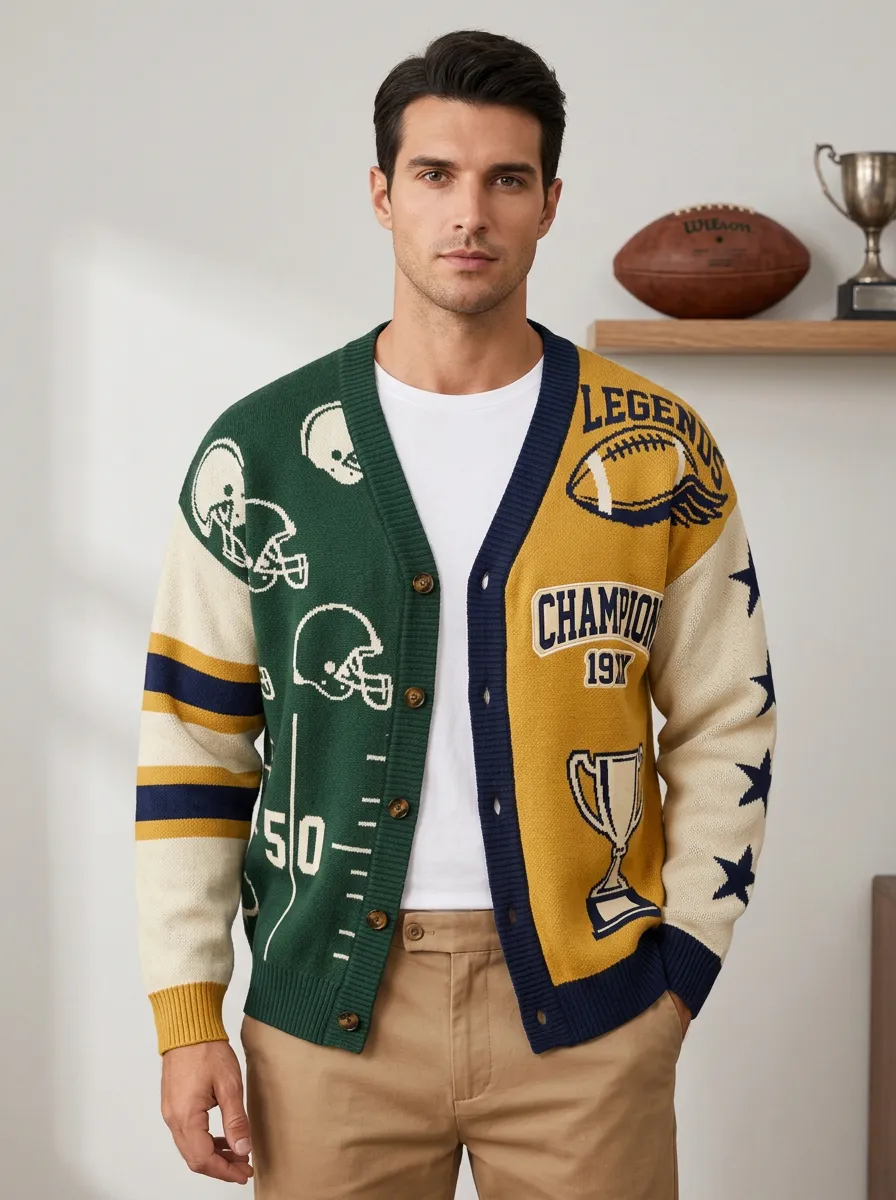 Men's Heritage Football Helmet Trophy Knit Knit Cardigan