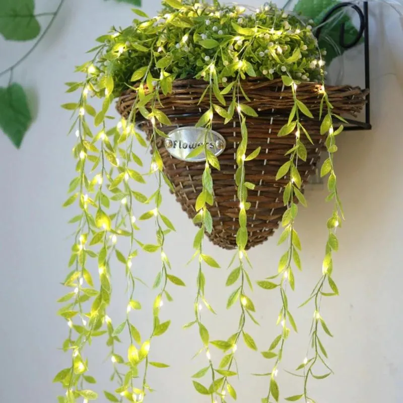 Green Leaf String Lights Artificial Vine Fairy Lights Christmas Fake Plant Rattan Garland Light for Home