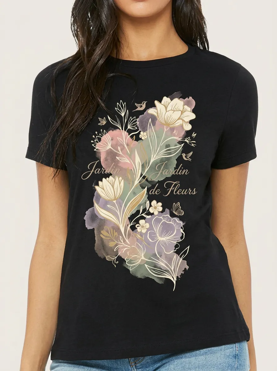 Women's Botanical Garden Floral Jardin de Fleurs Printed T-shirt