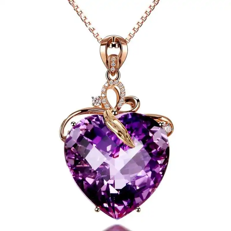 Women's Crystal Heart Pendant Necklace Zircon Stones