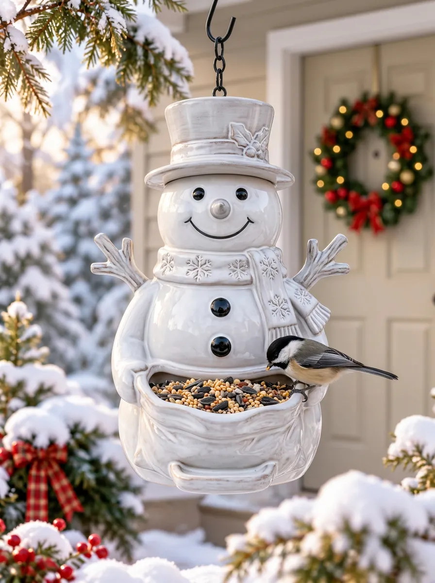 Snowman Shaped Hanging Christmas Bird Feeder