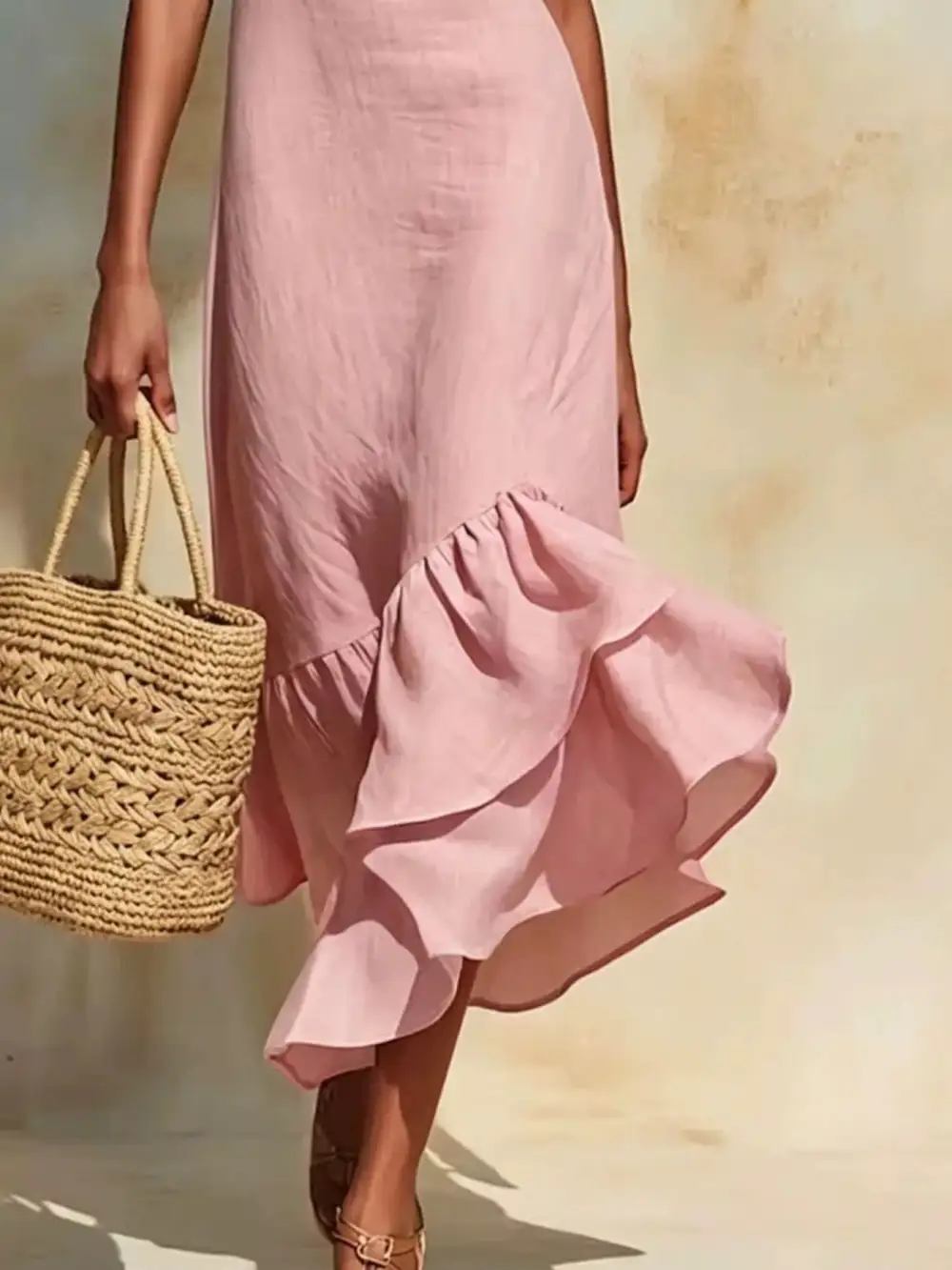 Ruffle Hem Sleeveless Midi Dress