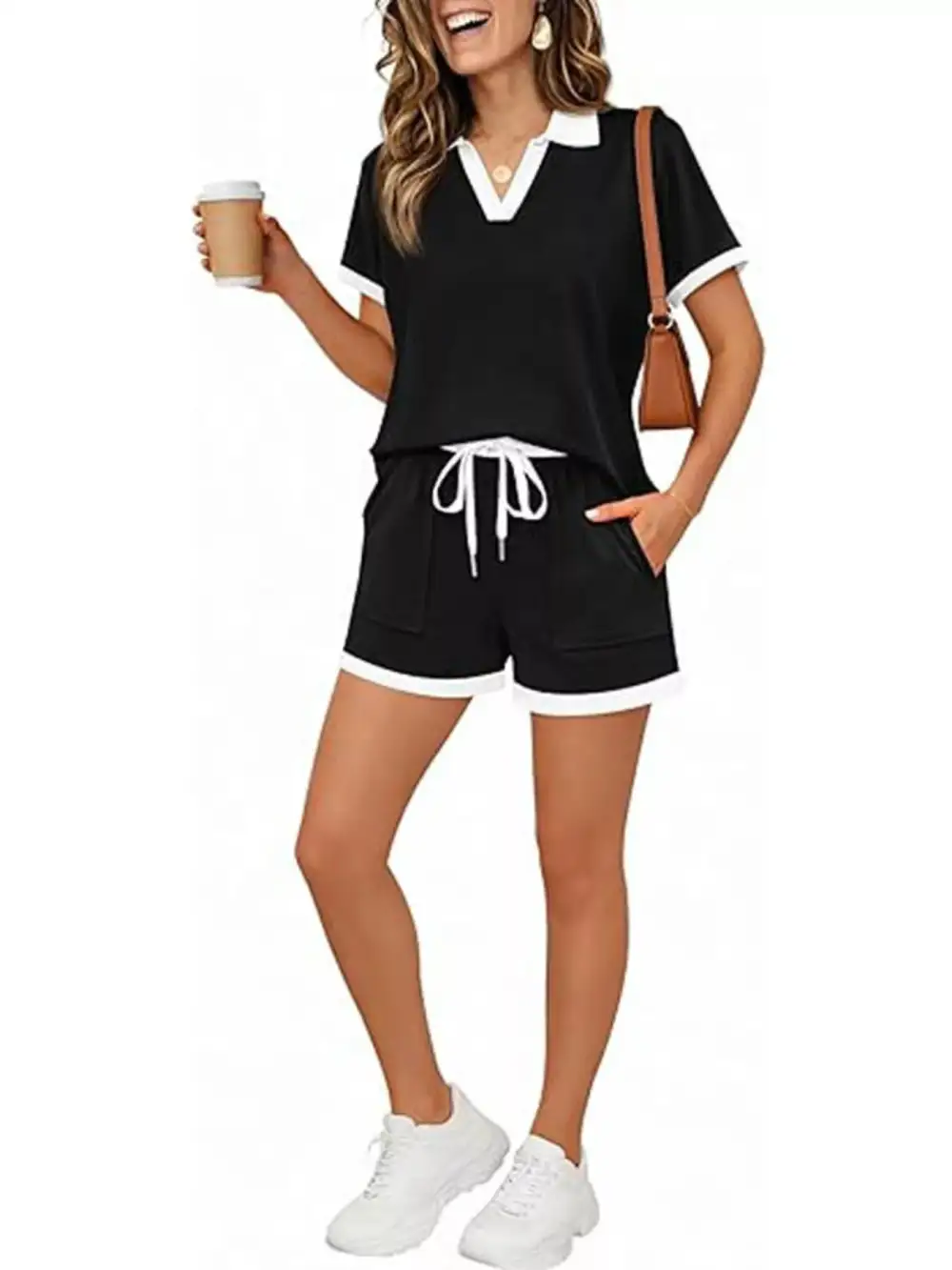 Polo Collar Short Sleeve Top Shorts Set