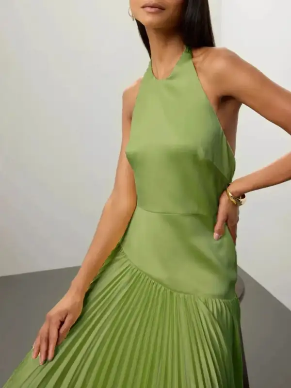 Pleated Halter Cotton Maxi Dress
