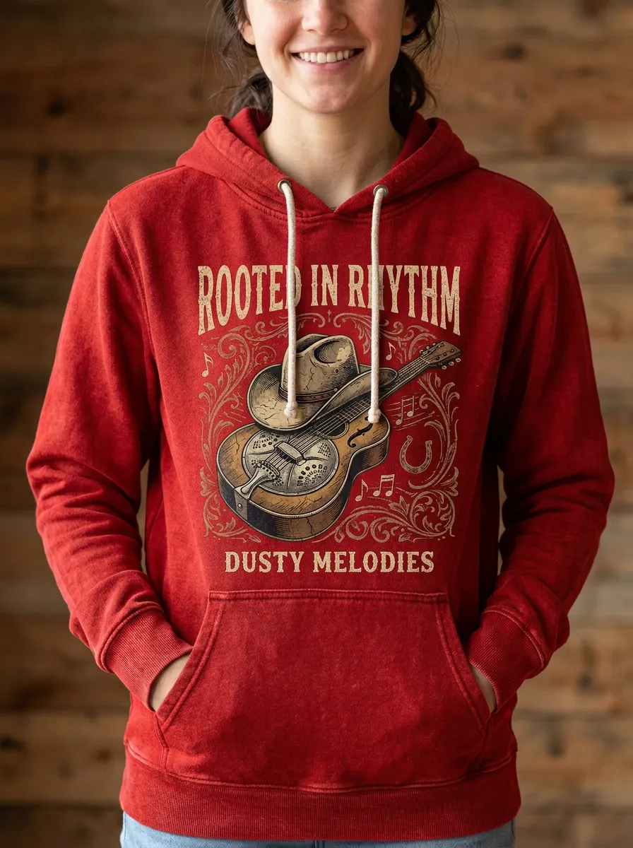 Nashville-Inspired Guitar Cowboy-Hat Country Music Graphic Hoodie