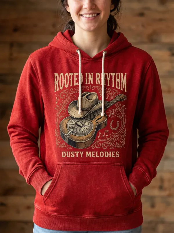 Nashville-Inspired Guitar Cowboy-Hat Country Music Graphic Hoodie