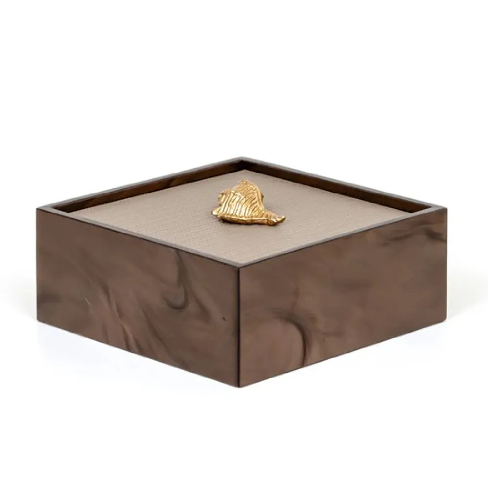Textured Leather Lidded Square Box