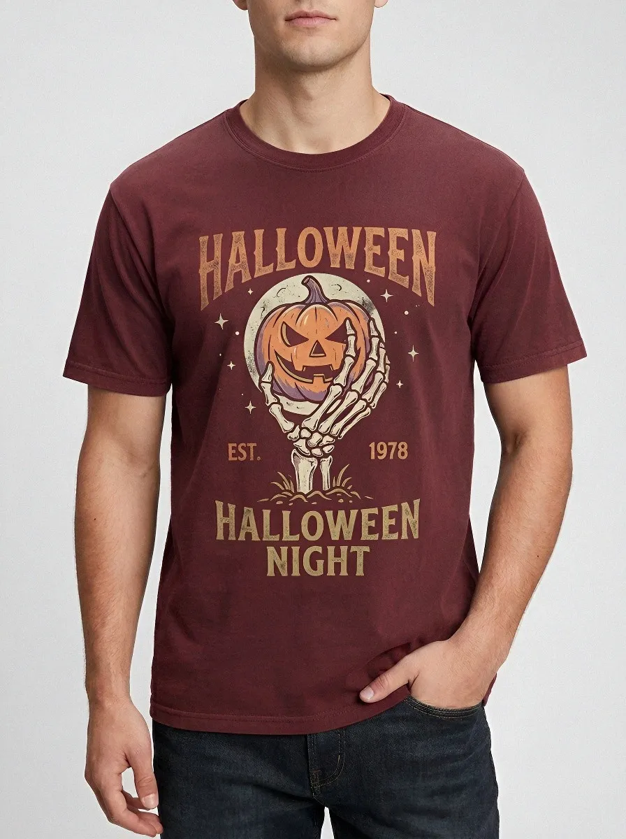 Men's Halloween Horror Skeleton Pumpkin Printed T-shirt