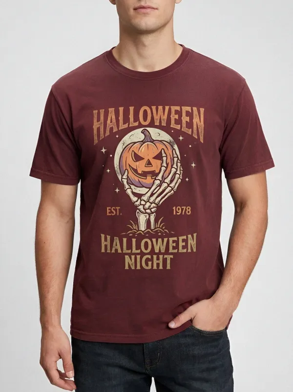 Men's Halloween Horror Skeleton Pumpkin Printed T-shirt