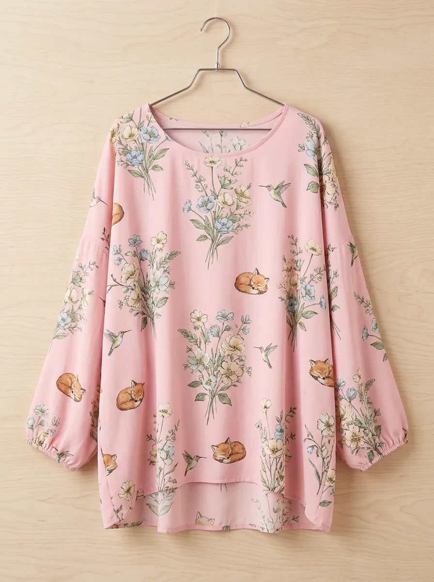 Hummingbird Fox Women's Loose Printed T-Shirt