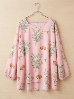 Hummingbird Fox Women's Loose Printed T-Shirt
