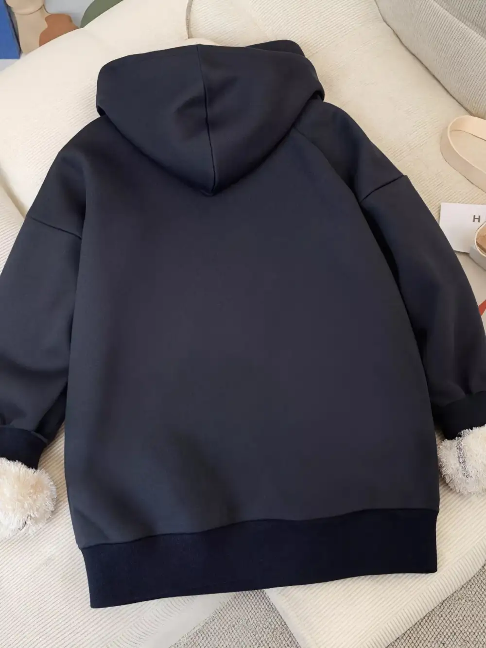 Zip-Detail Drawstring Pocketed Fleece Hoodie