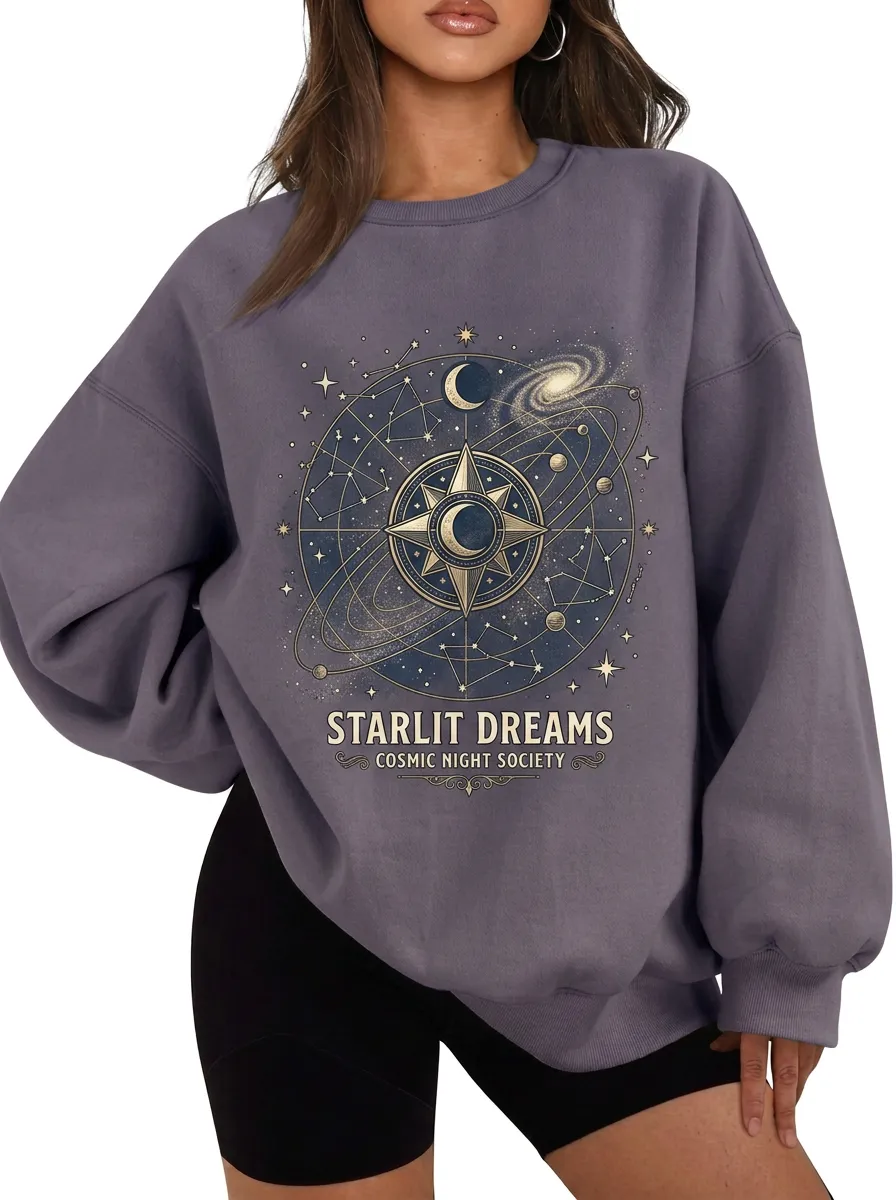 Women's Celestial Starlit Dreams Cosmic Compass Printed T-shirt