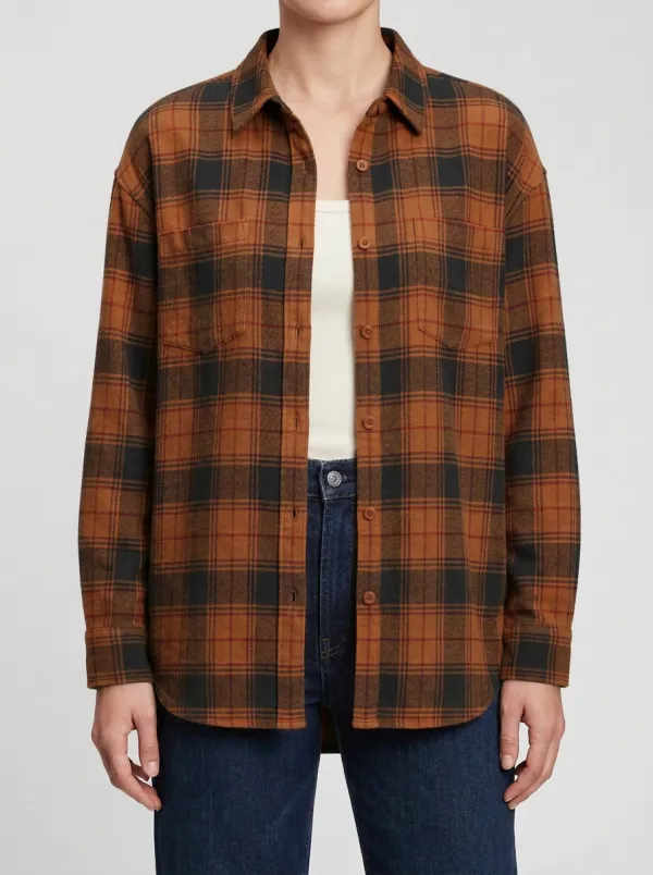 Textured Printed Plaid Checkered Plaid Long-Sleeve Shirt