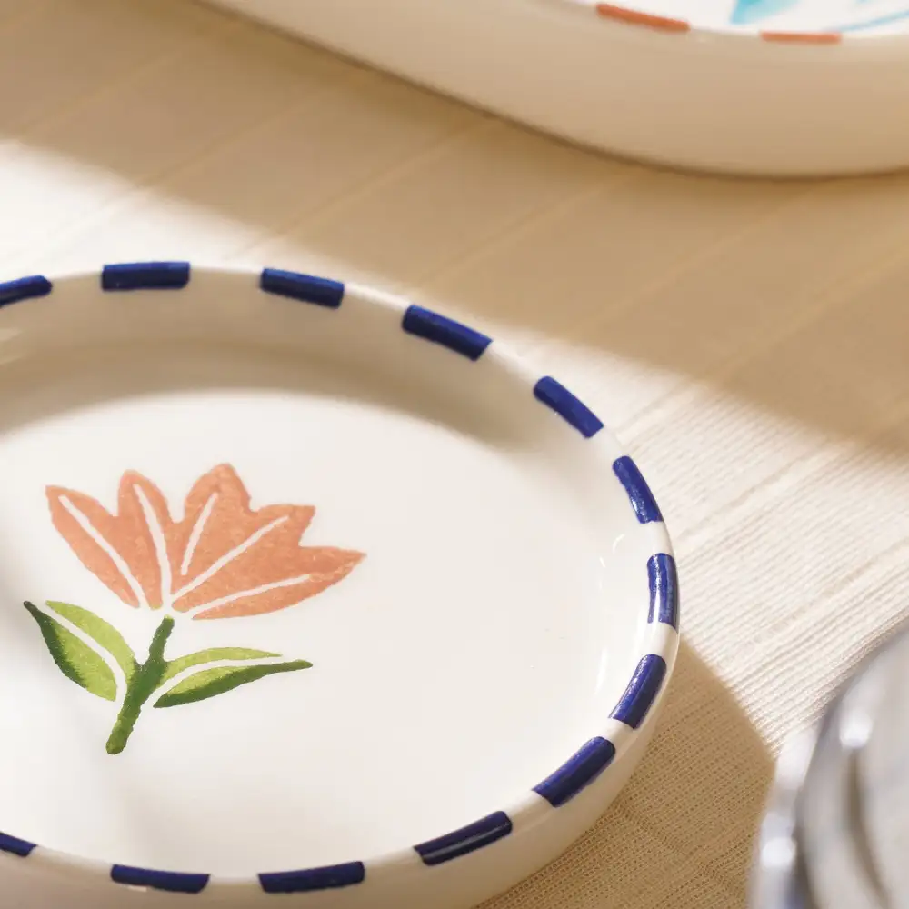 Indigo White Painted Coaster Pair