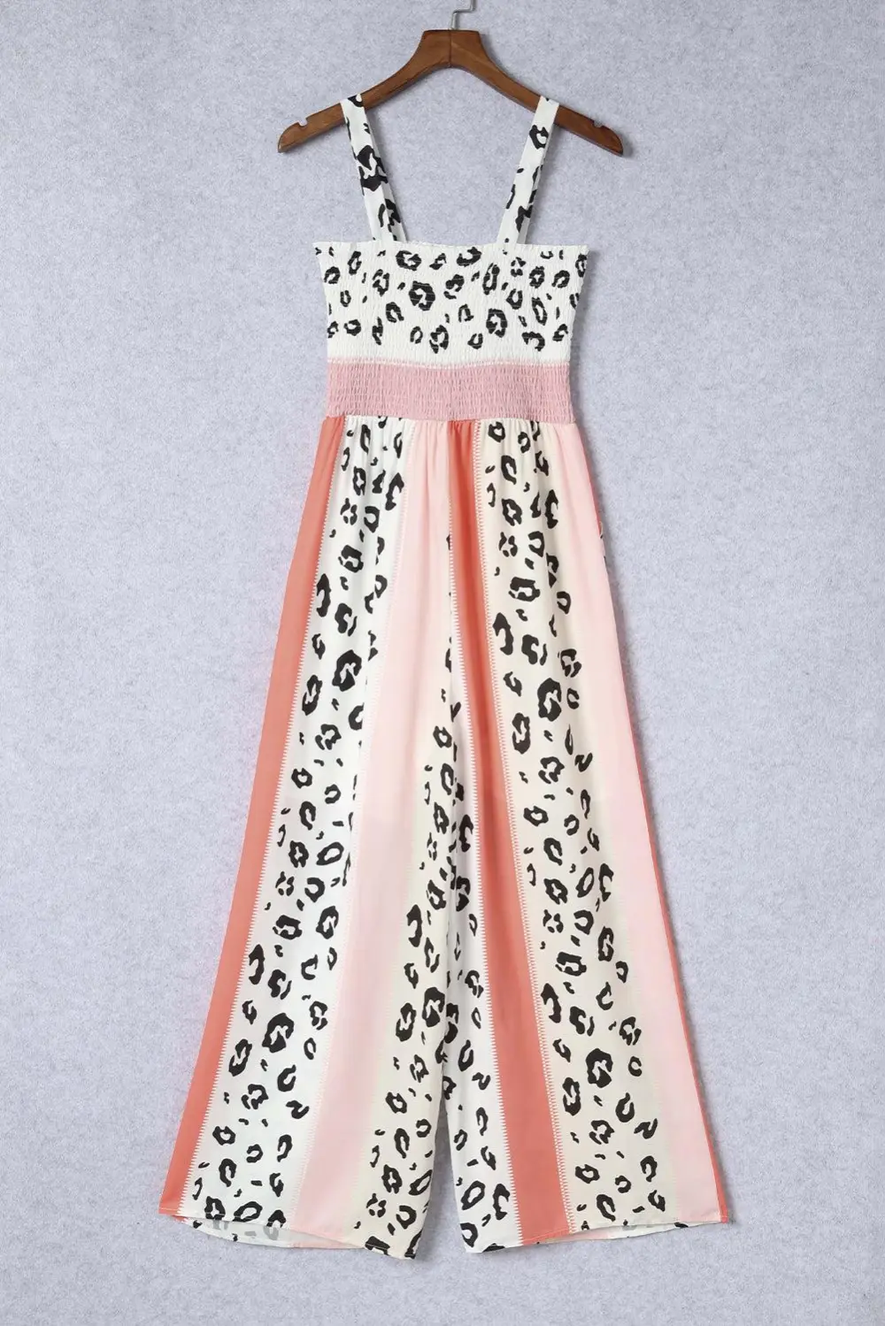 Leopard Blocked Pattern Smocked Jumpsuit