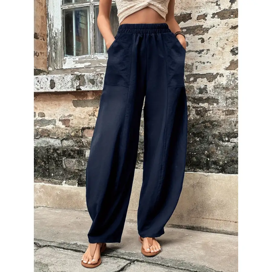 Classic Elastic Waist Pants with Pockets