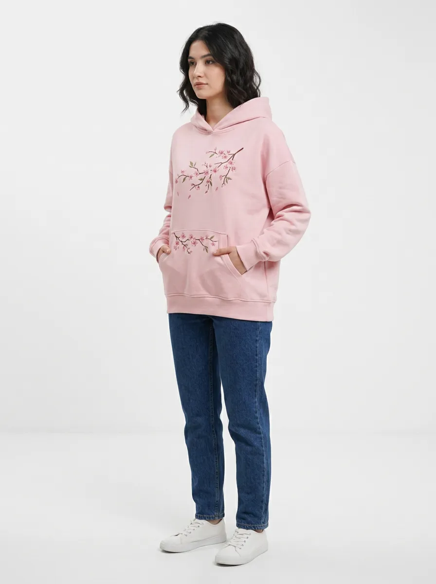 Women's Floral Lover Cherry Blossom Printed Hoodie
