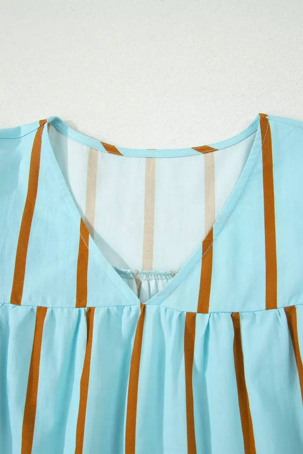 V-Neck Ruffled Striped Blouse