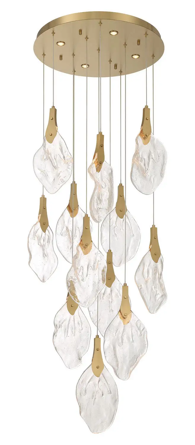 Sculptural Cascade Art Glass Metal Contemporary LED Chandelier