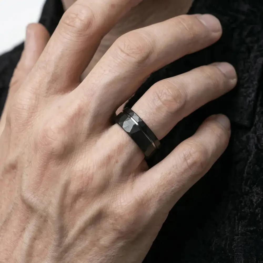 Men's Hammered Tungsten Wedding Band Ring