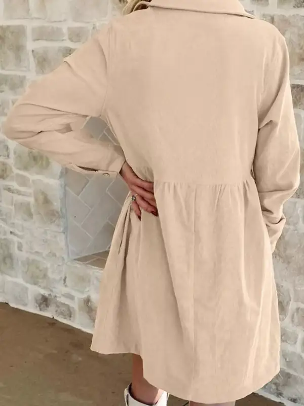Polished Detail Corduroy Half Button Long Sleeve Mini Dress