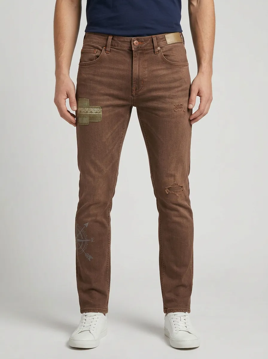 Men's Compass Adventure Patch Graphic Slim-Fit Jeans