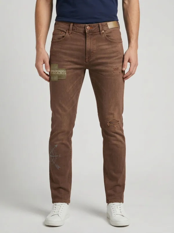 Men's Compass Adventure Patch Graphic Slim-Fit Jeans