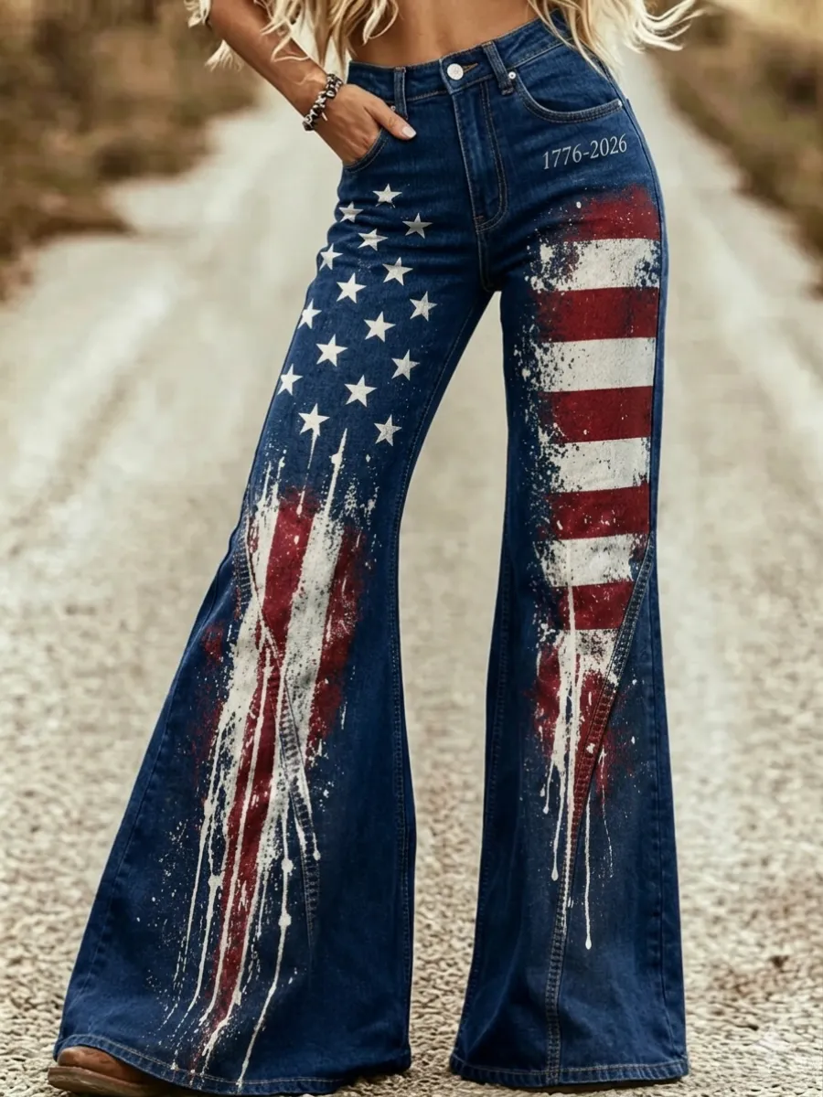 Women's 250th Anniversary Hot Diamond Printed Casual Jeans