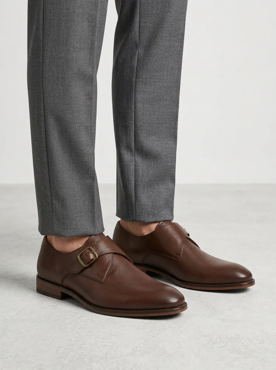 Men's Perforated Leather Monk Strap Dress Shoes
