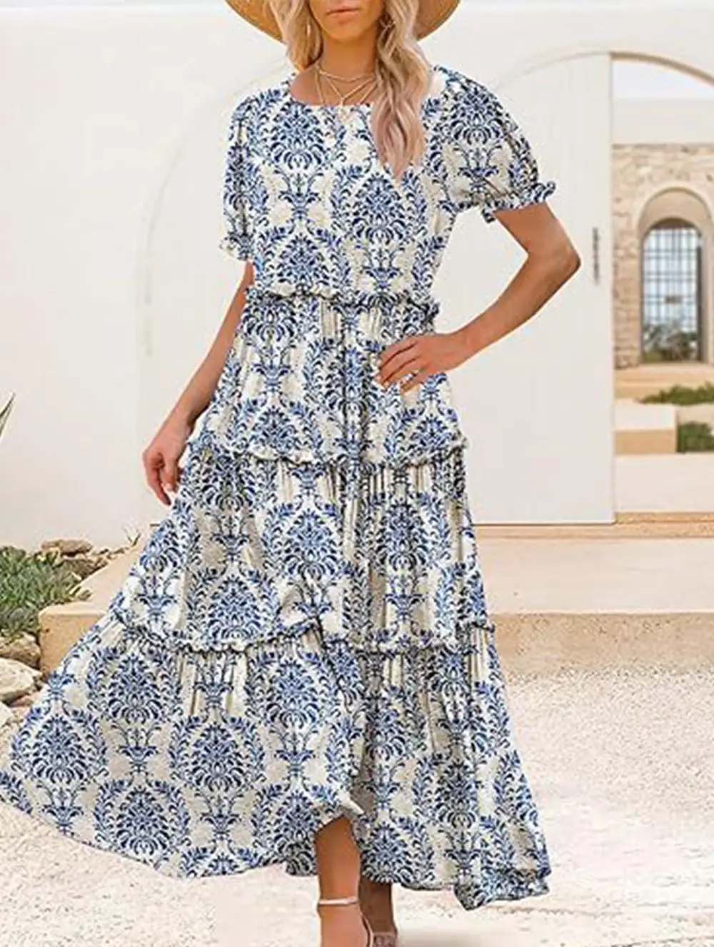 Puff Sleeve Print Mini Dress