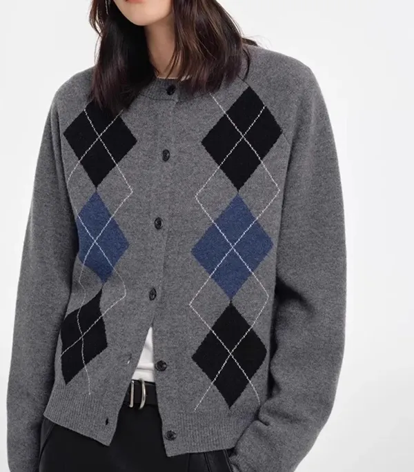 Wool Button-Front Round-Neck Relaxed-Fit Cardigan