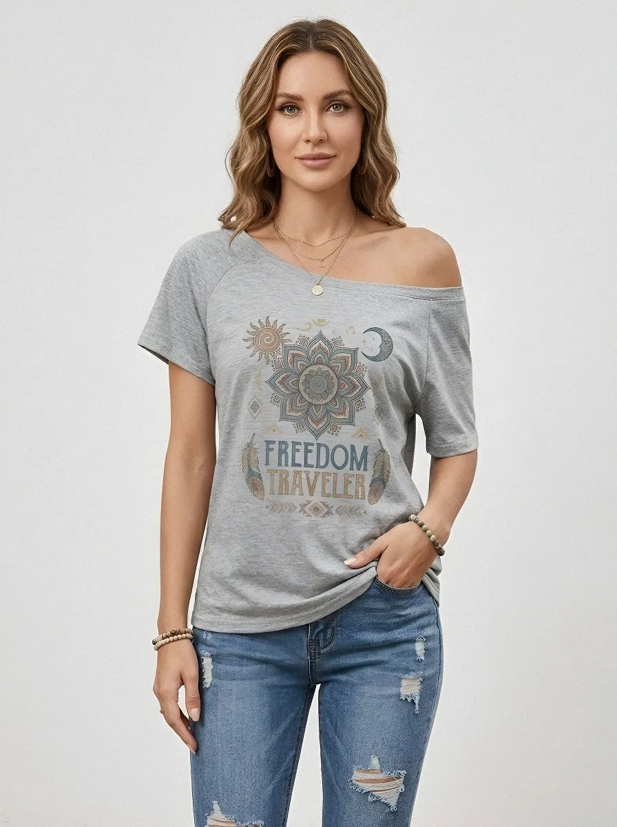 Women's Bohemian Traveler Mandala Sun Moon Printed T-shirt