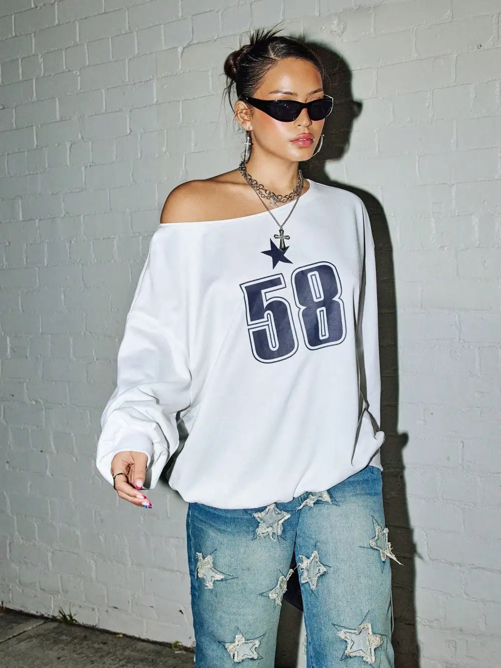 Women Number Oversized Fit Number Graphic Sweatshirt